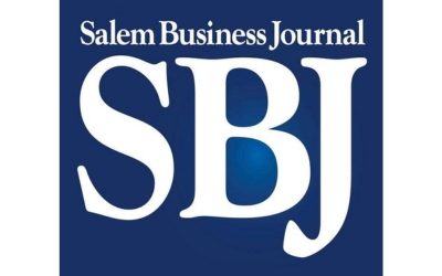 Salem Business Journal Logo - Salem Business Journal smaller white upper/lowercase top line. Large SBJ taking up most of the logo. Dark blue background with lighter blue inside the B.
